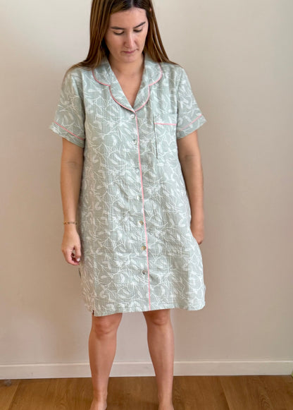 Camisón muselina verde hojas