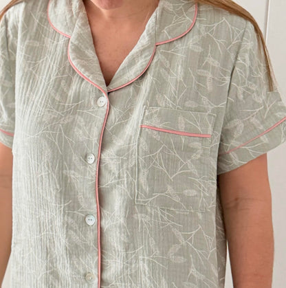 Camisón muselina verde hojas